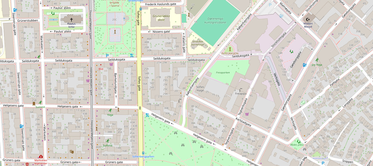 Map of Grünerløkka with Københavngata 4a marked